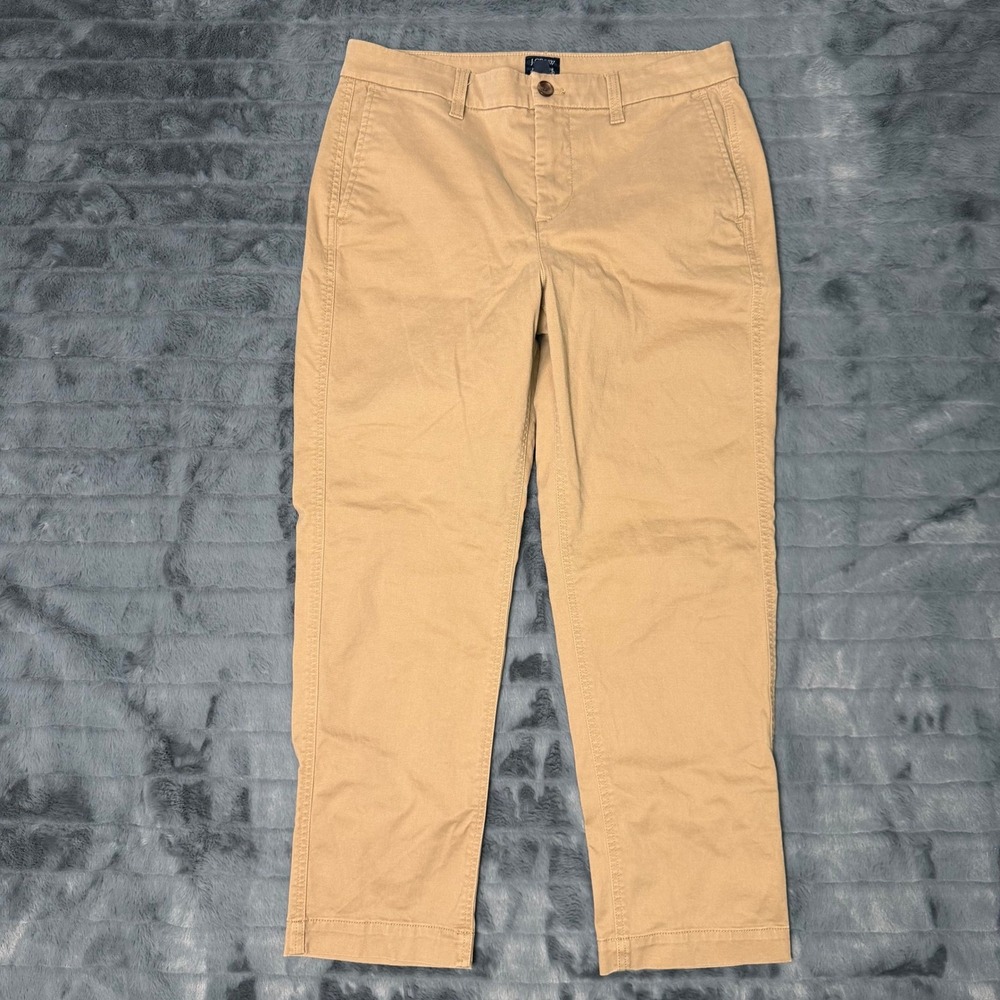 J.Crew High-Rise Girlfriend Chino Pants Tan Khaki Stretch Size 10P Petite